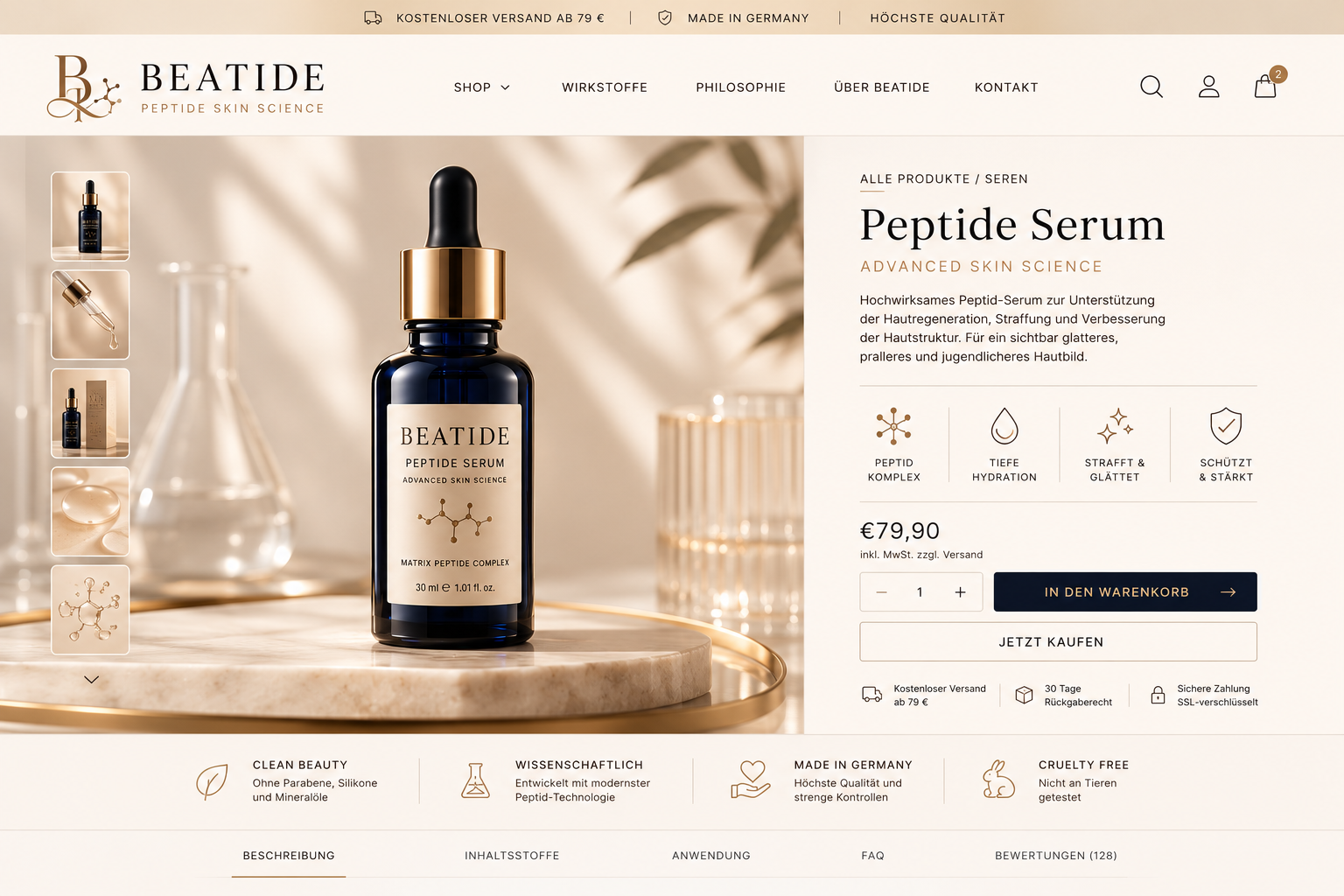 BEATIDE Peptide Serum Produktseite